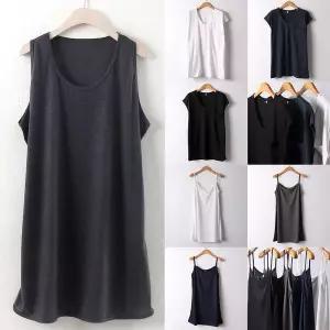 [하프클럽/]빅사이즈 여성 끈 롱 나시 사계절 스판 민소매 티셔츠