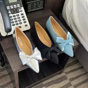 여자 심플 빅리본 뾰족앞코 낮은굽 정장구두 단화