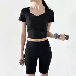 DBC1903-1902  여성 스포츠 텐션 크롭 반팔 바이커 쇼츠 5부 레깅스set