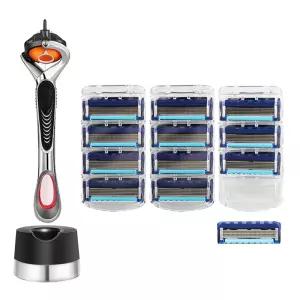 질레트 호환용 스윙 면도기 + 호환용 프로글라이드 면도날 3팩(12개입) + 면도기꽂이