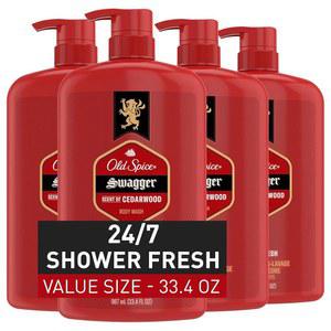 올드 스파이스 바디 워시 남성용, 24시간 연중무휴 샤워 프레시, 지속적인 향, 레드 컬렉션, 시더우드 향이 나는 스웨거, 33.4파운드 온스(4팩)
