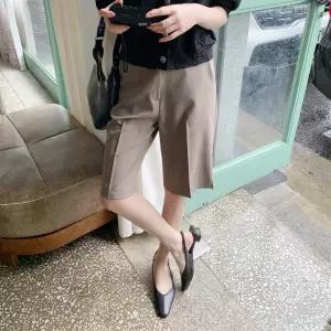 여자 정장 핀턱 스판 옆트임 5부 팬츠 슬랙스
