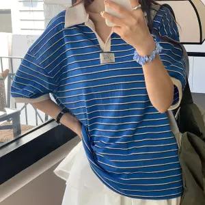 여자 럭비티셔츠 스포티 오픈카라 라벨 단가라 티셔츠