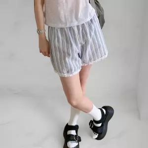 여성 사랑스러운 벌룬팬츠 줄무늬 프릴 밴딩 쇼츠