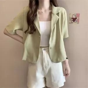 여성 정장용 싱글 칼라 반팔 크롭 셔츠