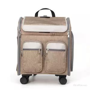 반려동물 백팩 캐리어 이동가방 브라운 안전고리 바퀴 애견