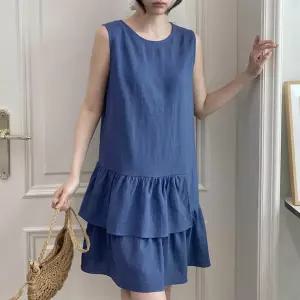 여성 썸머 린넨 민소매 핀턱 캉캉 프릴 미니 원피스