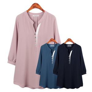 허밍퍼플 여성용 4951 스잔 7부 소매 단추 BL 빅사이즈 블라우스 셔츠 날씬 슬림 차이나 카라 여성의류