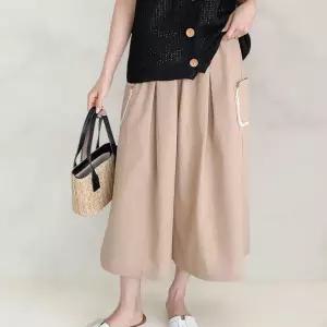 여성 레이스 카고 주름칠부 와이드핏 밴딩 반바지