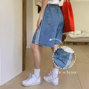 여성용 사이드 배색 와이드 데님 숏팬츠 뒷밴딩