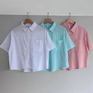 여성 파스텔 린넨 포켓 반팔 셔츠 시원한 썸머 카라넥