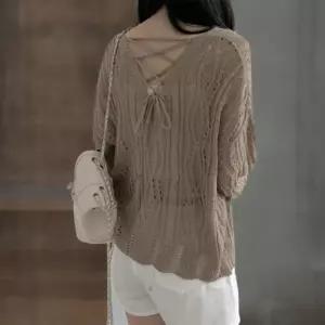 여성 리본 장식 케이블 니트 스카시 가디건