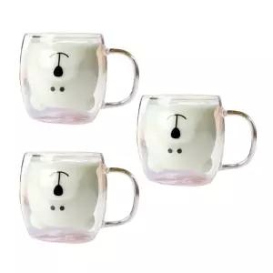 레토 이중 내열 유리컵 유리잔 손잡이 물컵 곰돌이 3P