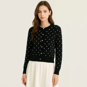 [이사베이] 도트 패턴 라운드넥 가디건 (VLCCX2946)