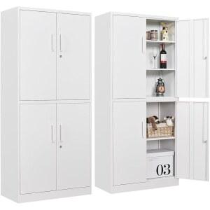 조절 가능한 선반 3개가 있는 금속 수납장, 잠금 장치가 흰색 문이 71인치 가정, 사무실, 차고, 욕실, 주방을 위한 높은 강철 팬트리 수납장 4도어