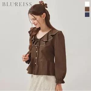 [블루레이스] 자수 트리밍 프릴 코튼 블라우스_B5F1BL5141