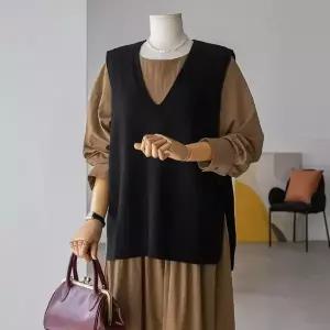 (안나앤플러스) 린드 사이드 버튼 니트 베스트[베스트DYX17] 빅사이즈