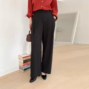 여자 클래식 뒷밴딩 폴리 스판 와이드 슬랙스 팬츠