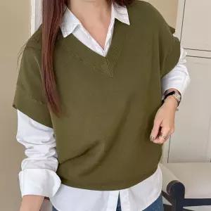 여자 가을 소프트 데일리룩 드롭숄더 브이넥 니트조끼