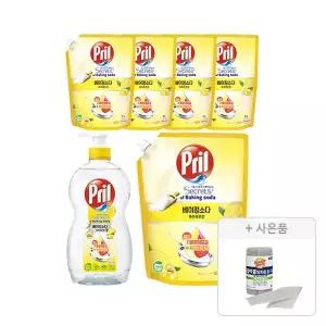 프릴 베이킹소다 레몬 용기, 700ml, 1개 + 리필, 1L, 5개 + 증정 (버블버블 일회용 롤 수세미 28장(롤형),1개)