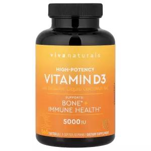 유기농 액상 코코넛 오일이 함유된 비타민 D3 고함량 5000 IU 360 소프트젤