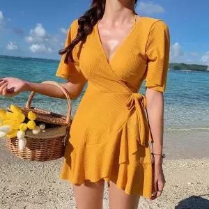 [비바럽]개나리 원피스 비키니 SW18167F 프릴 랩 반팔 원피스 수영복 체형커버_P348045543