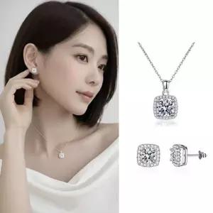 엔비 1캐럿 모이사나이트 다이아몬드 스퀘어 목걸이 귀걸이 세트