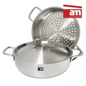 [백화점 브랜드 am] 인덕션 통5중 316냄비 28cm 파티웍(스티머 포함)