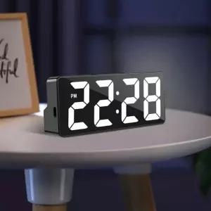 LED 탁상 미러 클락 알람 디지털 시계 무소음 거울 건전지 무선 우선 온도 날짜