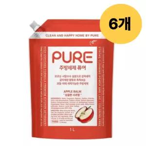 피죤 퓨어 주방 세제 촉촉 뽀득 리필 애플밤 1L X 6개