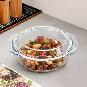 오븐용 유리 그릇 원형 조리용 식기 오븐 유리 그릇 전용 레인지 간편 보관 내열 전자 주방 찜기 반찬