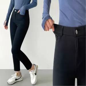 여자 겨울 블랙 일자핏 스키니 데님 진 기모 청바지