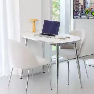 헤일리 W1000 2인용 화이트 실버 식탁의자 세트 패브릭 벨벳 모아체어