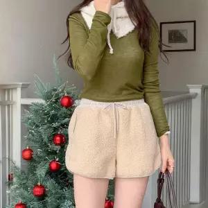 CG 반바지 숏팬츠 양털 뽀글이 겨울 밴딩 덤블 데이트룩 봄 여행 데일리 40대 여자