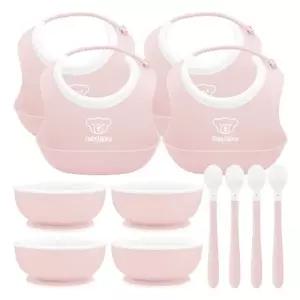 베이비뵨 베이비 유아용 이유식 3종 파우더핑크 피딩세트X4개 / 턱받이 빕 (스몰), 스푼, 볼 그릇