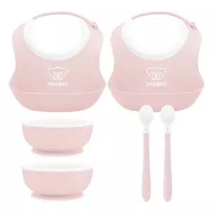 베이비뵨 베이비 유아용 이유식 3종 파우더핑크 피딩세트X2개 / 턱받이 빕 (스몰), 스푼, 볼 그릇