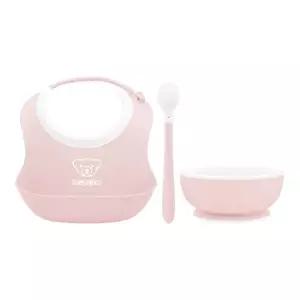 베이비뵨 베이비 유아용 이유식 3종 파우더핑크 피딩세트 / 턱받이 빕 (스몰), 스푼, 볼 그릇
