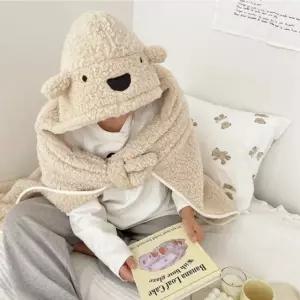 후드 담요 입는 귀여운 3color 동물잠옷 무릎 차박 캠핑 이불 극세사 망토