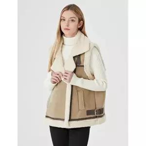 [하프클럽/GGPX]하이넥 버클 집업 루즈핏 무스탕 베스트 (GODVW007D)