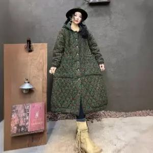 어밴저스 여자 키작녀 패딩다운 점퍼 후드 패딩 겨울 무릎까지 내려오는 따뜻하프코트 빈티지 프린트 솜저