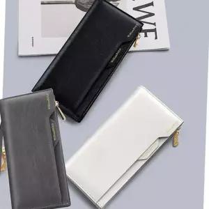 소가죽 장지갑 슬림 지퍼 카드 여성 가죽 장지갑 수납 심플 클러치 데 패션