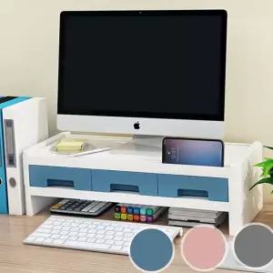 모니터 스탠드 2단 서랍형 컴퓨터 모니터 받침대 데스크 데스크탑 공간활용 정리대 거치대 정리함 선반