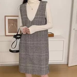 [하프클럽/]민소매 딥 데일리 체크무늬 브이넥원피스 클래식 몸매