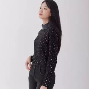 [지센] 도트 긴팔 하프넥 티셔츠 LCTSOA33_BK