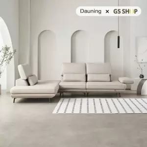 [룸스프레이증정][다우닝] 플라나 4인 오픈코너 리프트업 전체 통가죽 소파+스툴