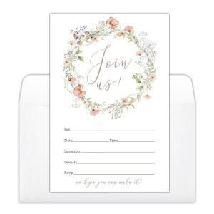 YUEXLL 25 흰색 봉투가 포함된 컬러풀 플라워 초대장 세트 생일 약혼 결혼식 신부 샤워 기념일 파티 등