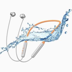 [미국배송] 집 여행 야외 출장을 위한 MOCANIO 넥밴드 헤드폰 세미 인 이어 스테레오 딥 베이스 무선 이어버드 27G 초경량 컴포트 8H 플레이타임 블루투스 V5.3 (오렌지)