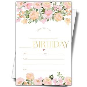 YSTEP 꽃 생일 파티 초대장 봉투가 포함된 20장 4인치 x 6인치 수채화 소년 용품 E21