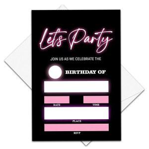 ZIIUFRN 렛츠 파티 생일 초대장 봉투가 있는 네온 4인치 X 6인치 10대 맞춤 a08