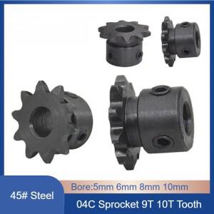 1개 25 체인 스프로킷 휠 9T 10T 5/6/8/10mm 보어 04C 미니 소형 전동 드라이브용 1/4